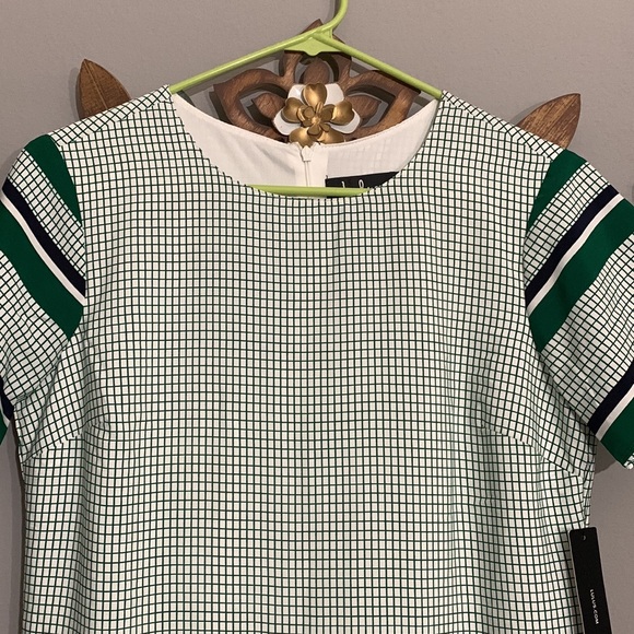 Lulus Green White Check Short Sleeve Shift Dress Size Small NWT - Picture 4 of 8